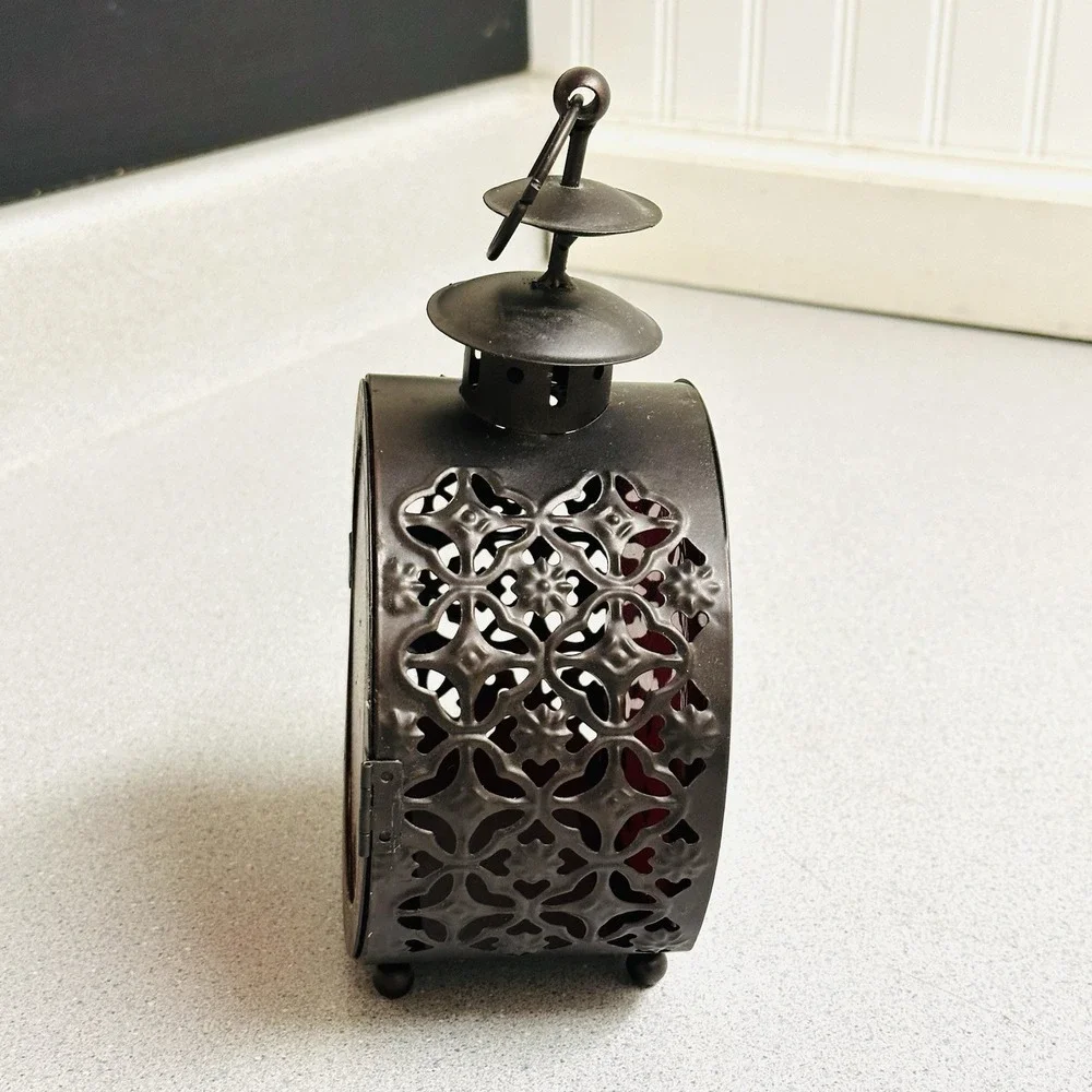 Artisan Round Glass Metal Candle Holder Lantern Table or Hanging Outside
